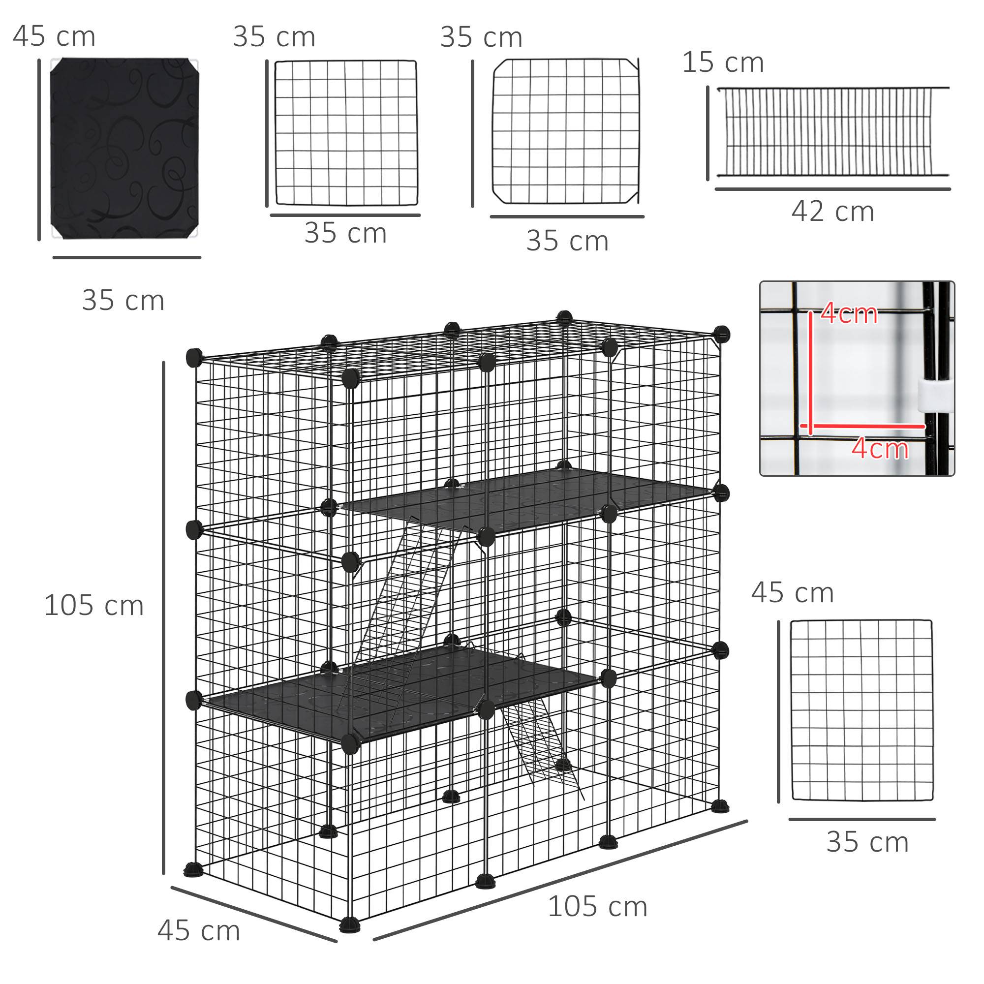Parc Lapin Enclos Modulaire Acier Animaux Rampes 2 Portes 105x45x105cm Noir - ComfortXL Outdoor Living - Image 5