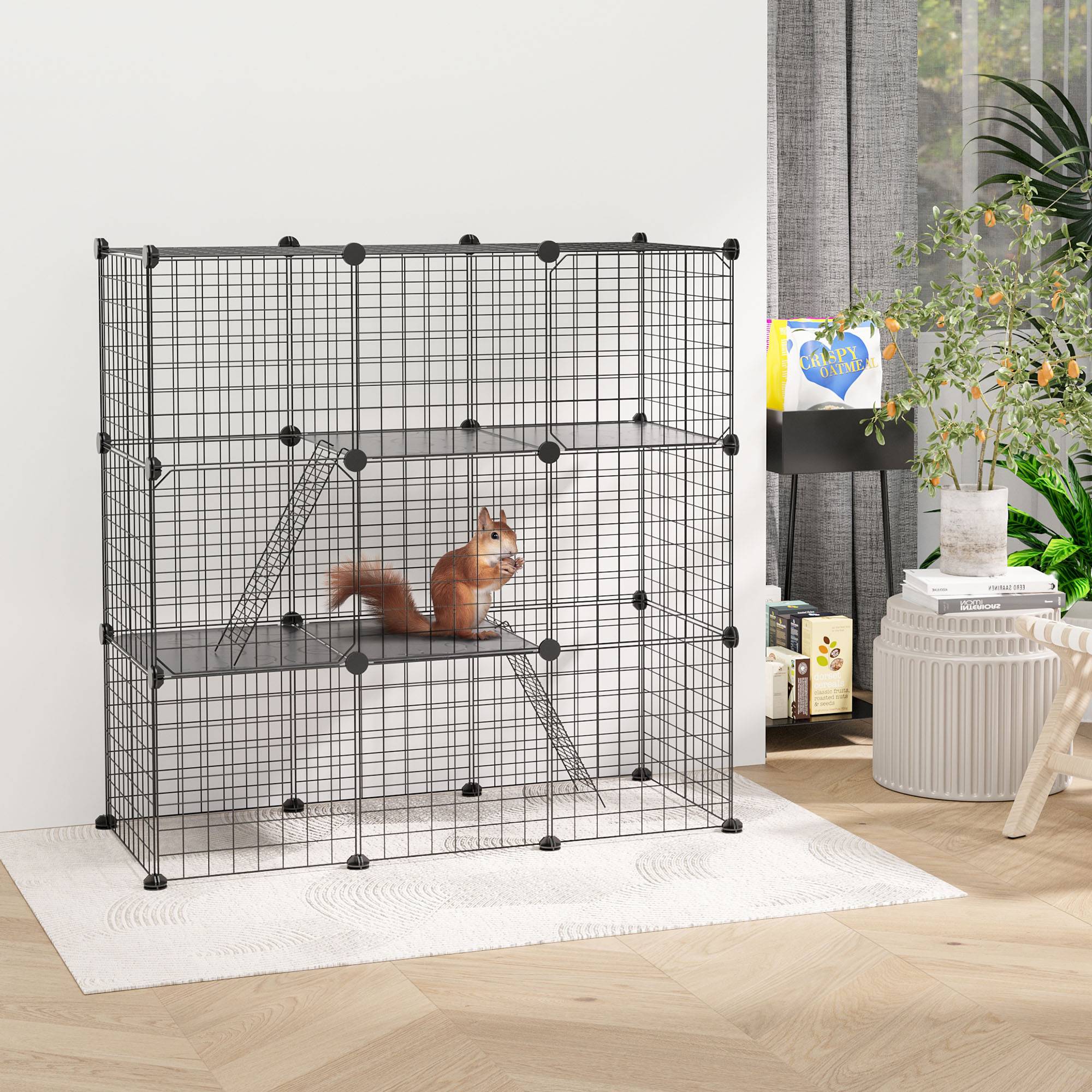 Parc Lapin Enclos Modulaire Acier Animaux Rampes 2 Portes 105x45x105cm Noir - ComfortXL Outdoor Living - Image 3