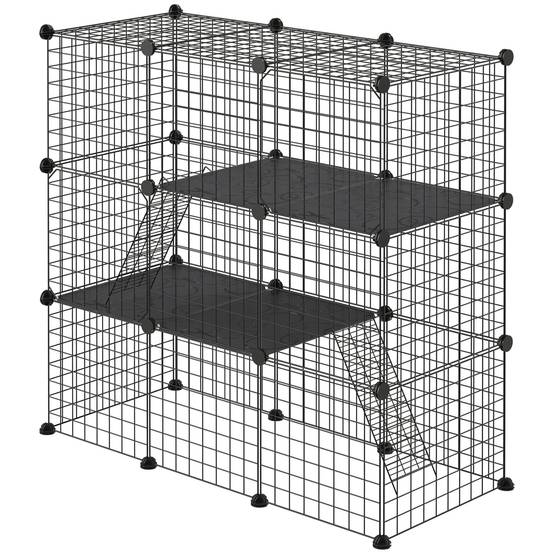 Parc Lapin Enclos Modulaire Acier Animaux Rampes 2 Portes 105x45x105cm Noir - ComfortXL Outdoor Living - Image 2