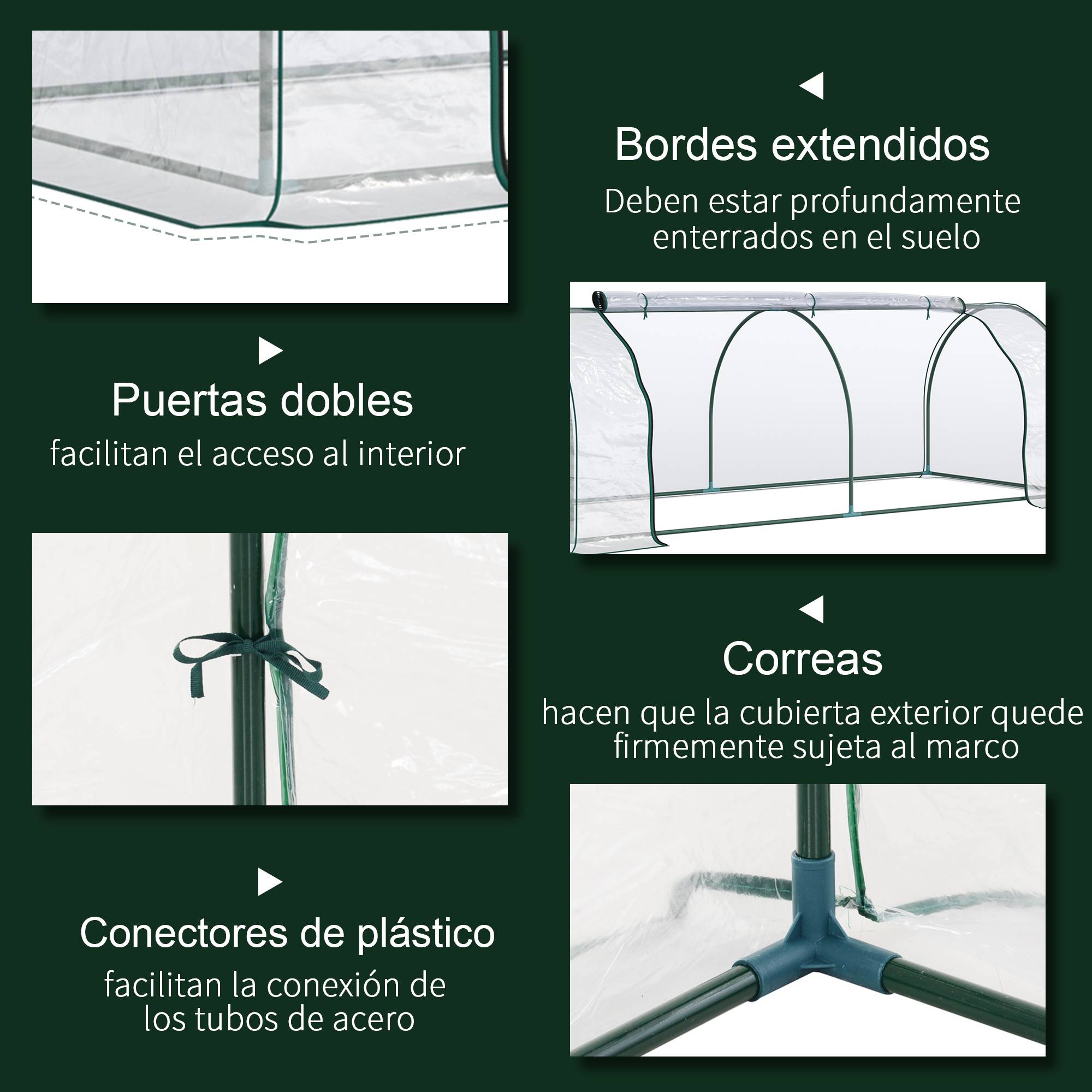 Serre d'extérieur tunnel 200 x 100 x 80 cm avec structure en acier et bâche PVC imperméable pour la culture de plantes et de tomates, transparente - Image 7