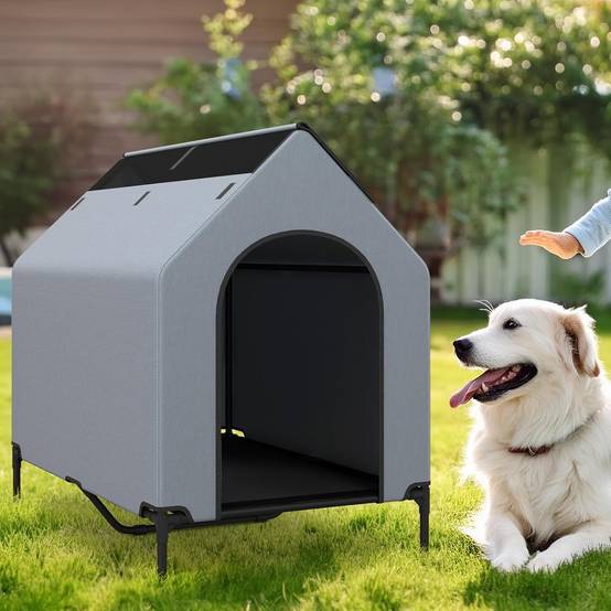 COSTWAY Niche pour Chien Exteriéur Intérieur 110 cm, Chenil pour Moyen Chien 2 en 1, Fenêtre Ventilée, Housse Amovible, Lit pour Chien,Capacité 40 kg - Image 2