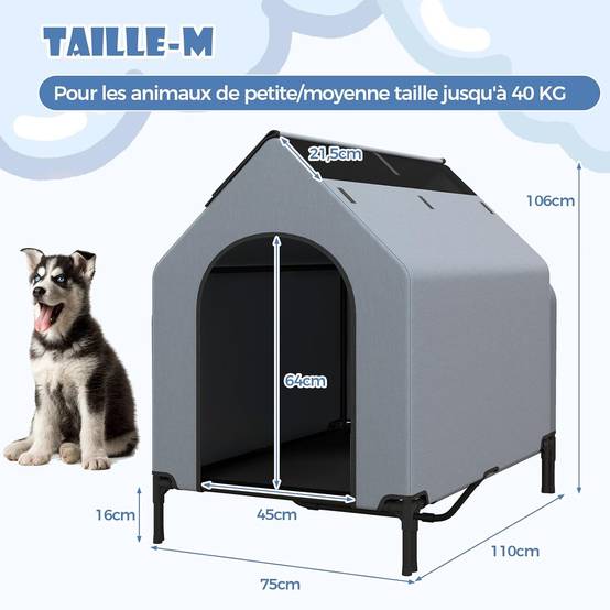 COSTWAY Niche pour Chien Exteriéur Intérieur 110 cm, Chenil pour Moyen Chien 2 en 1, Fenêtre Ventilée, Housse Amovible, Lit pour Chien,Capacité 40 kg - Image 3