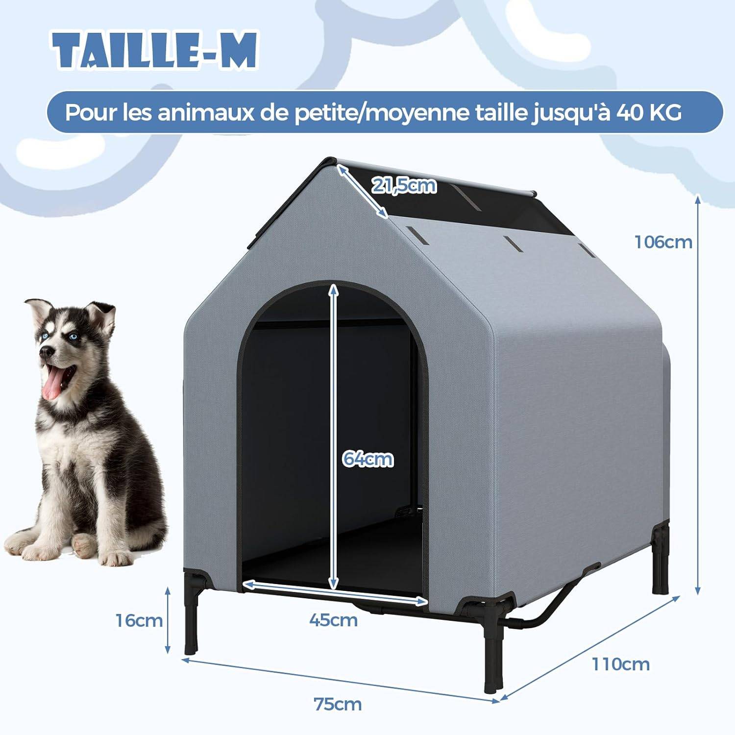 COSTWAY Niche pour Chien Exteriéur Intérieur 110 cm, Chenil pour Moyen Chien 2 en 1, Fenêtre Ventilée, Housse Amovible, Lit pour Chien,Capacité 40 kg - Image 3