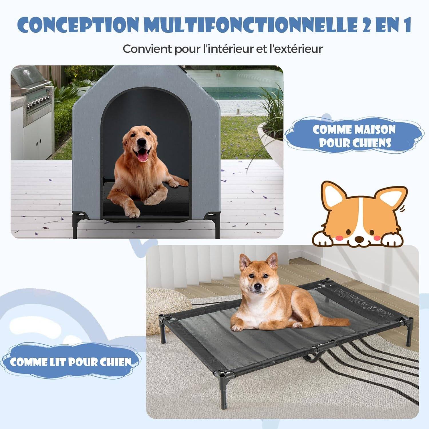 COSTWAY Niche pour Chien Exteriéur Intérieur 110 cm, Chenil pour Moyen Chien 2 en 1, Fenêtre Ventilée, Housse Amovible, Lit pour Chien,Capacité 40 kg - Image 4