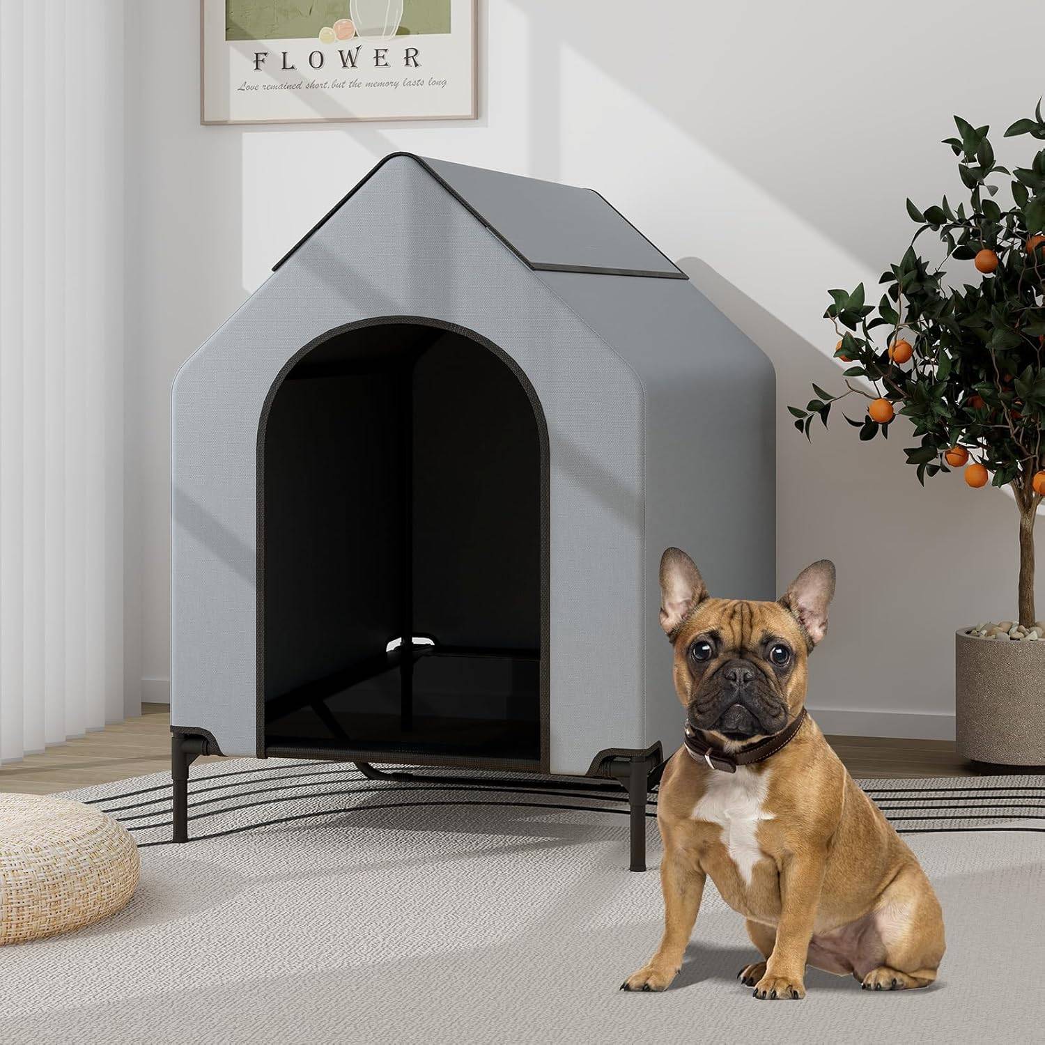 COSTWAY Niche pour Chien Exteriéur Intérieur 110 cm, Chenil pour Moyen Chien 2 en 1, Fenêtre Ventilée, Housse Amovible, Lit pour Chien,Capacité 40 kg - Image 1