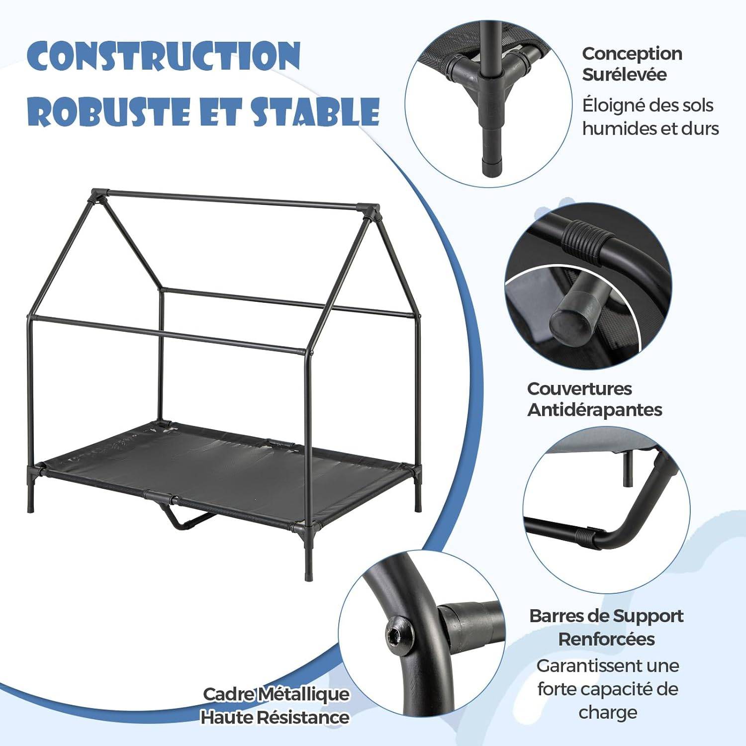 COSTWAY Niche pour Chien Exteriéur Intérieur 110 cm, Chenil pour Moyen Chien 2 en 1, Fenêtre Ventilée, Housse Amovible, Lit pour Chien,Capacité 40 kg - Image 7