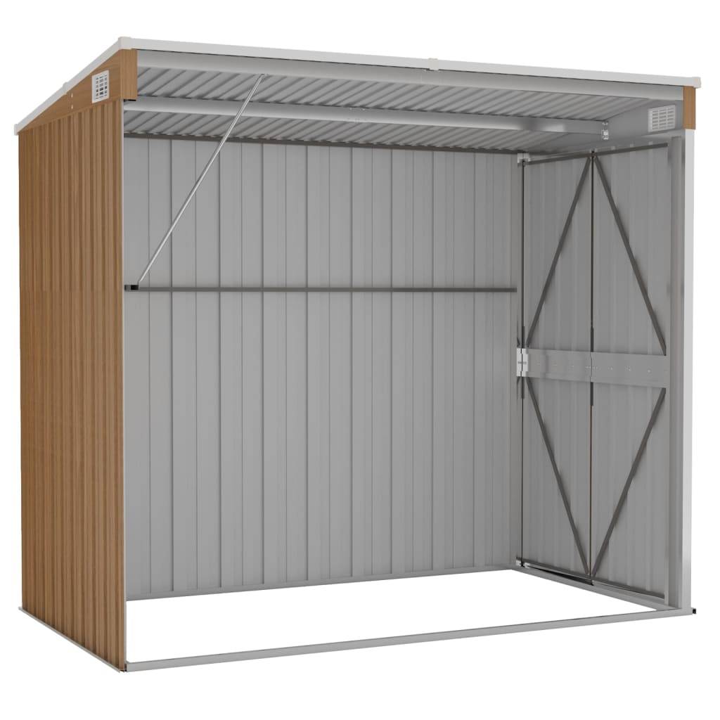 Helloshop26 - Abri de jardin cabane cabanon maison de stockage remise extérieur hangar outils robuste mural 118 x 194 x 178 cm acier galvanisé marron - Image 5