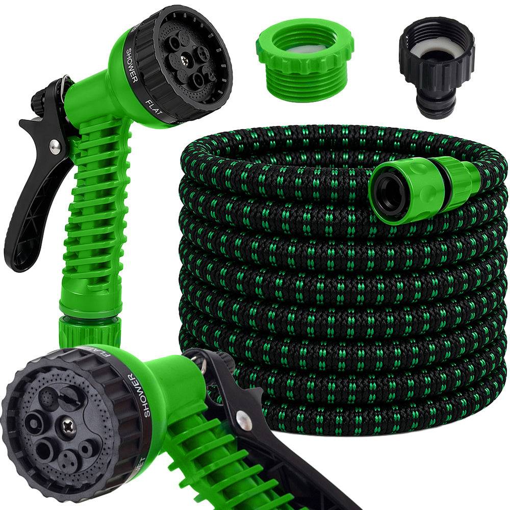 Tuyau d'arrosage flexible et extensible avec pistolet et raccords, résistant et solide, 7-15 m - Image 1