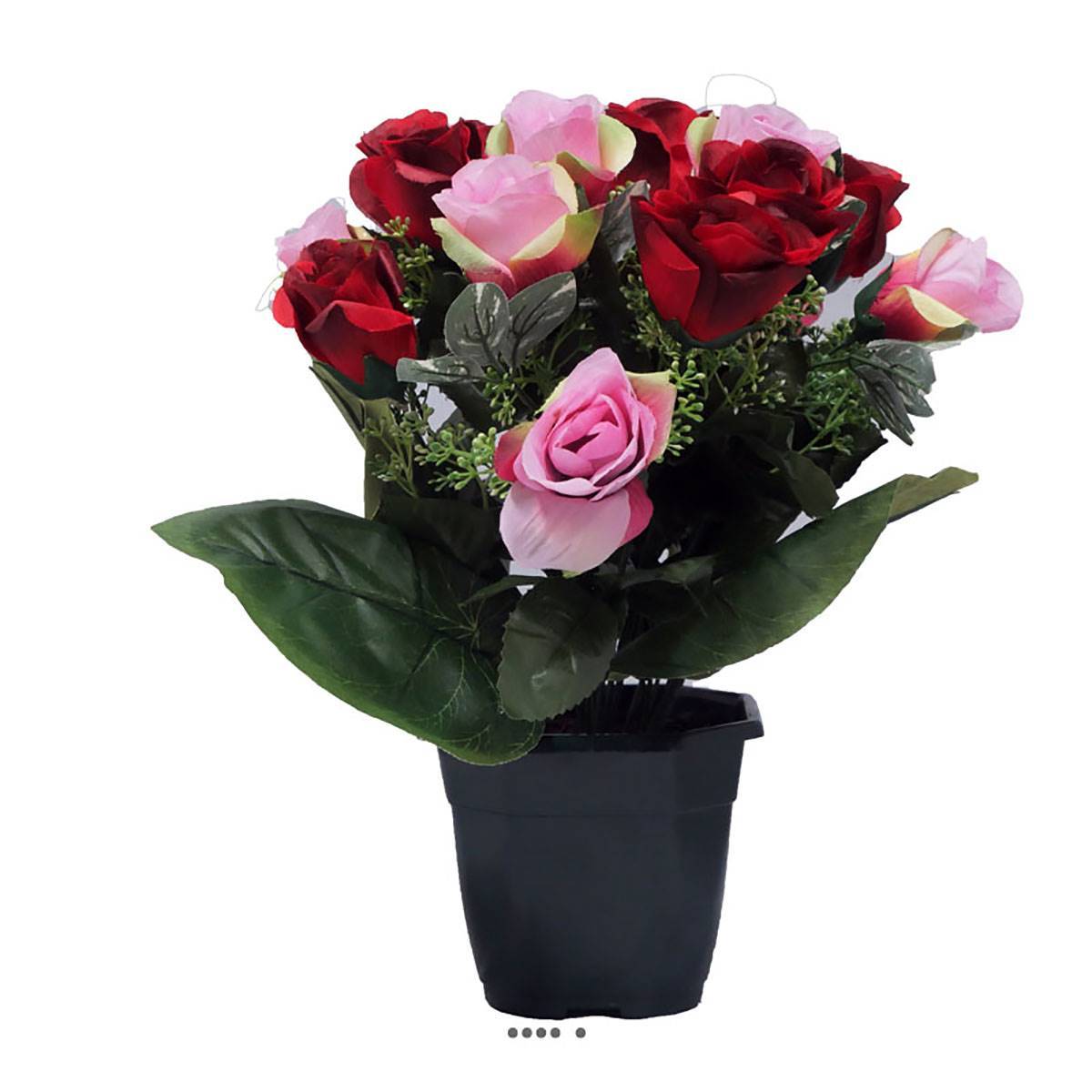 Artificielles - Pot fleurs artificielles pour le cimetière boutons de roses Rouge - couleur: Rouge - Image 1