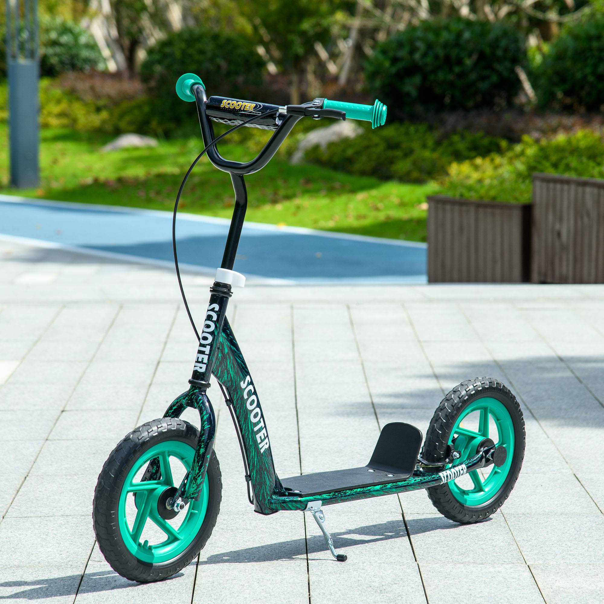 Trottinette patinette scooter enfant grandes roues de 6 à 12 ans hauteur réglable frein arrière béquille vert - Image 4