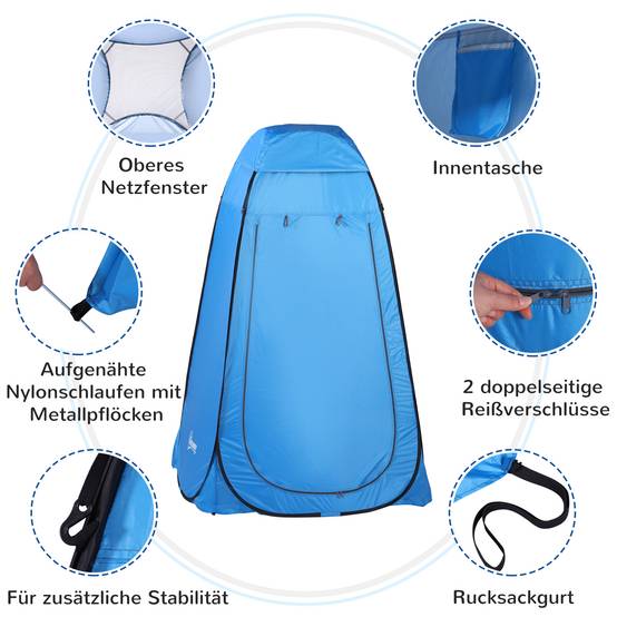 Tente douche portable pop-up avec sac transport, cabine WC et vestiaire extérieur, abri intimité camping plage - Image 7