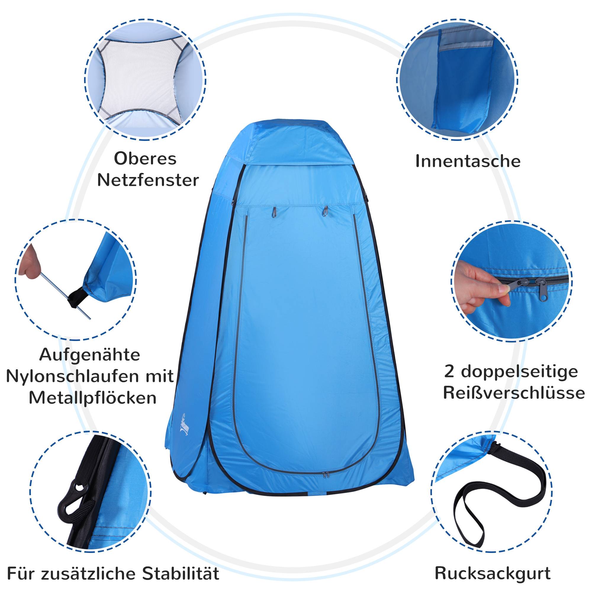 Tente douche portable pop-up avec sac transport, cabine WC et vestiaire extérieur, abri intimité camping plage - Image 7