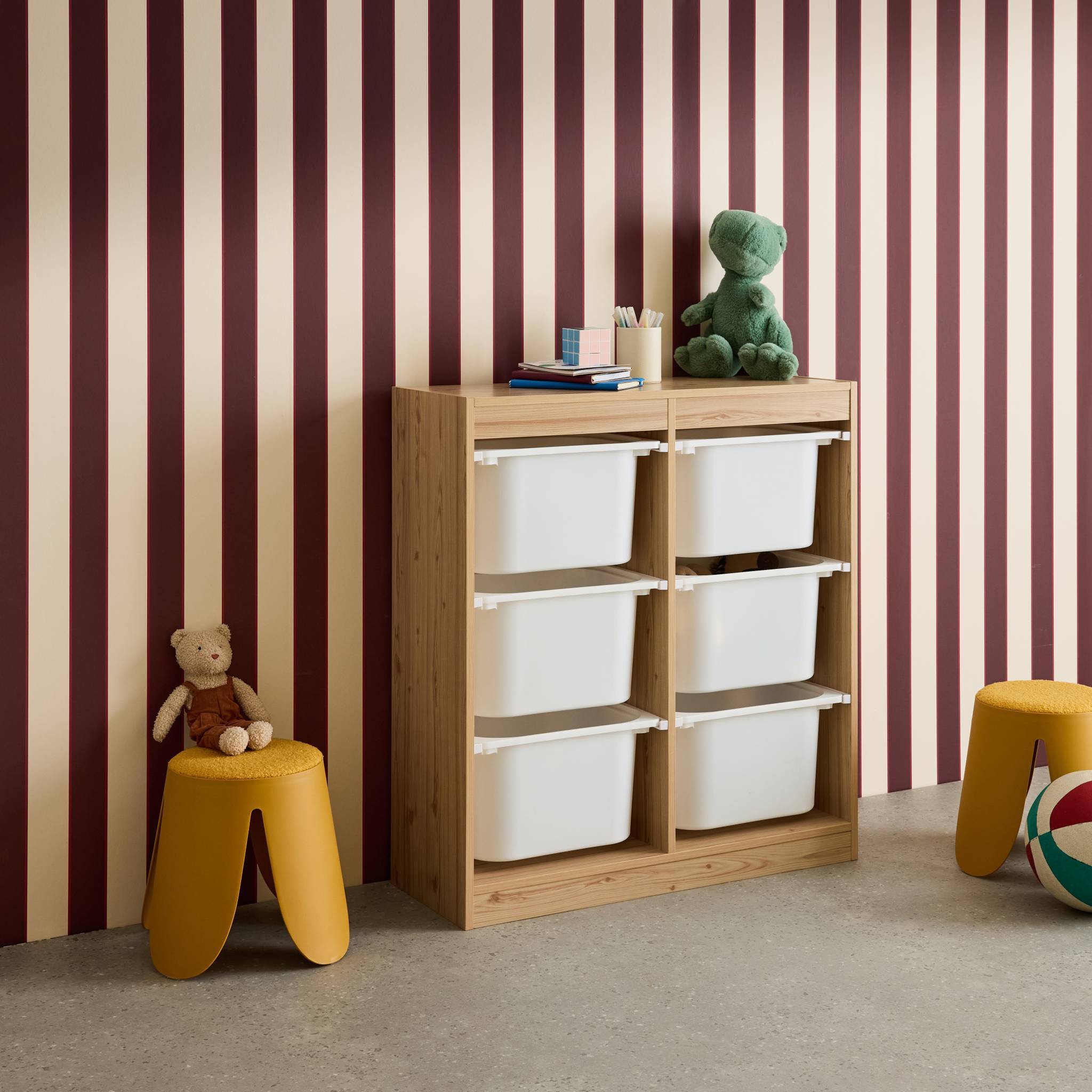 sweeek - Meuble de rangement enfant. naturel. 6 bacs de rangement en plastique  | sweeek - Image 3