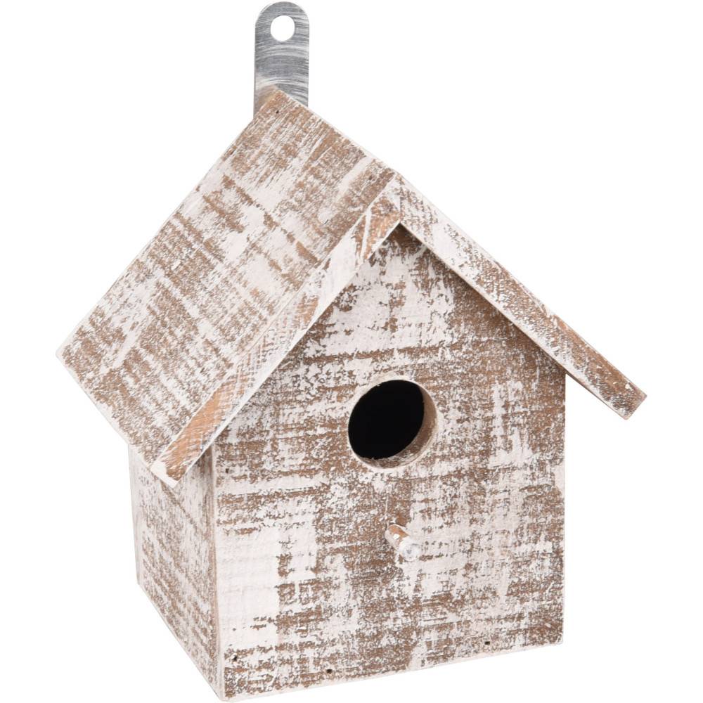 Nichoir pour oiseaux GOOS en bois . 15.5 x 11 x 16 cm. blanc /brun. - Image 1