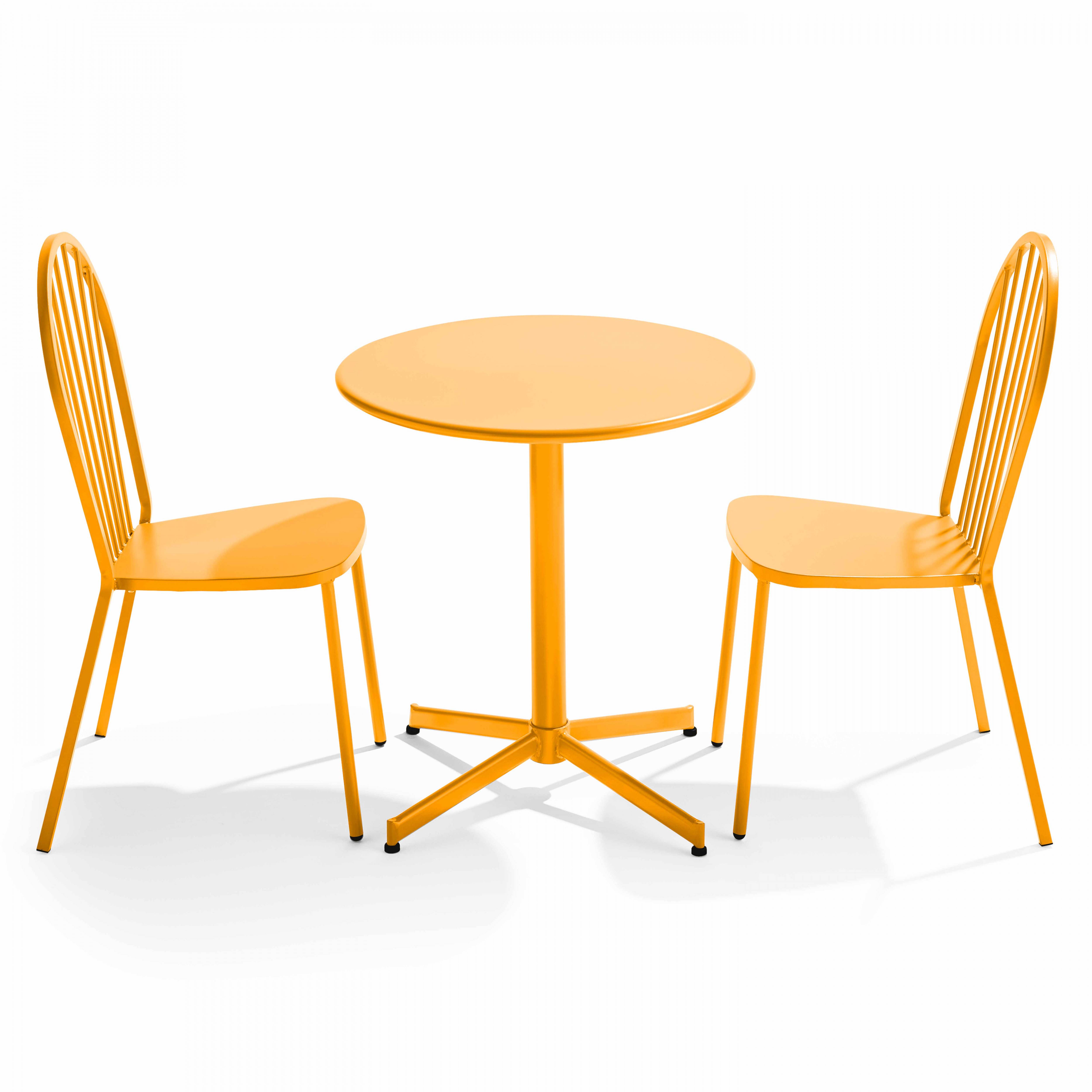 Oviala - Ensemble table ronde et 2 chaises de jardin bistrot en métal jaune Palavas - Oviala - Image 1