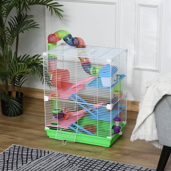 Cage complète en métal pour hamsters et gerbilles 5 étages équipés 46x30x58cm vert - ComfortXL Outdoor Living - Image 4