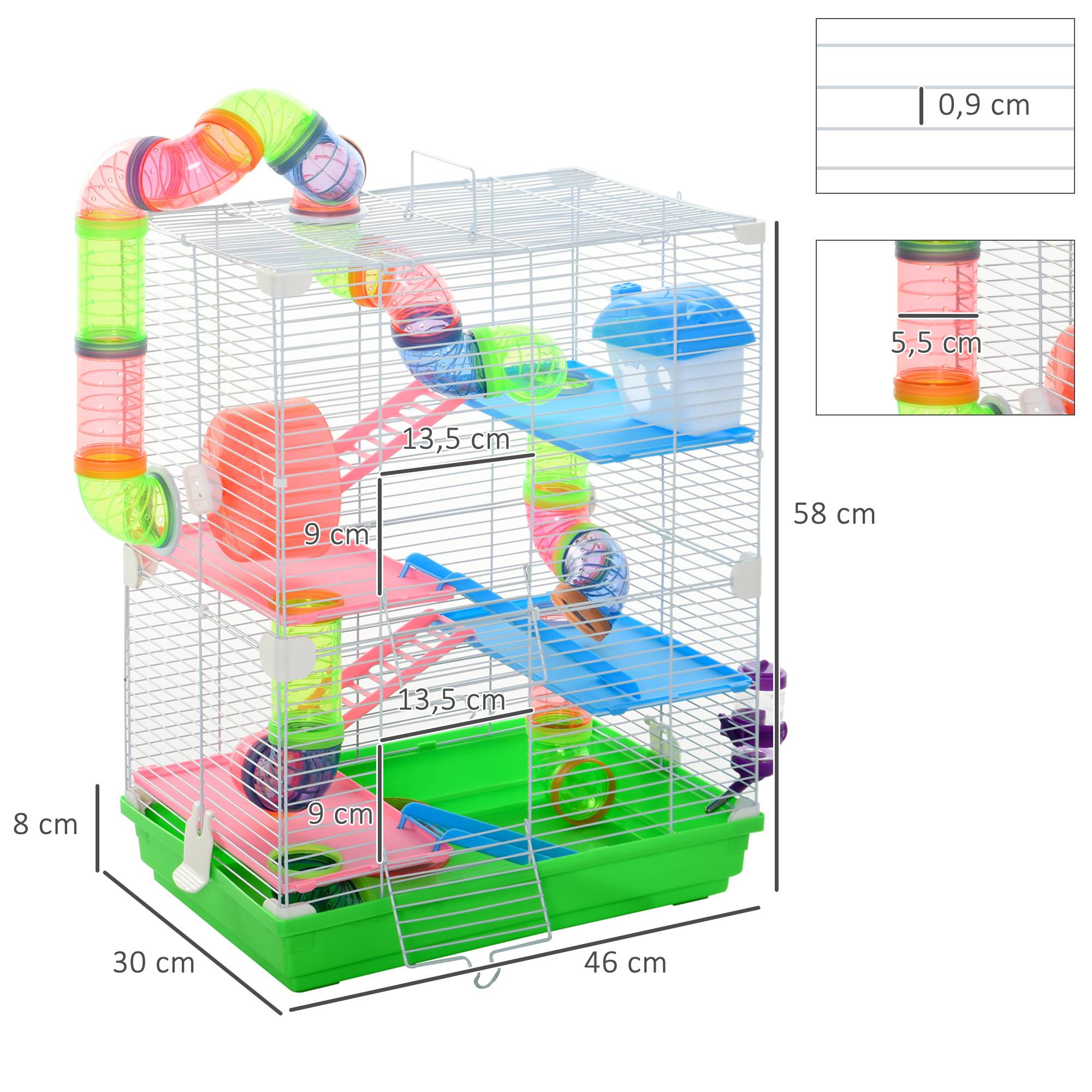 Cage complète en métal pour hamsters et gerbilles 5 étages équipés 46x30x58cm vert - ComfortXL Outdoor Living - Image 5