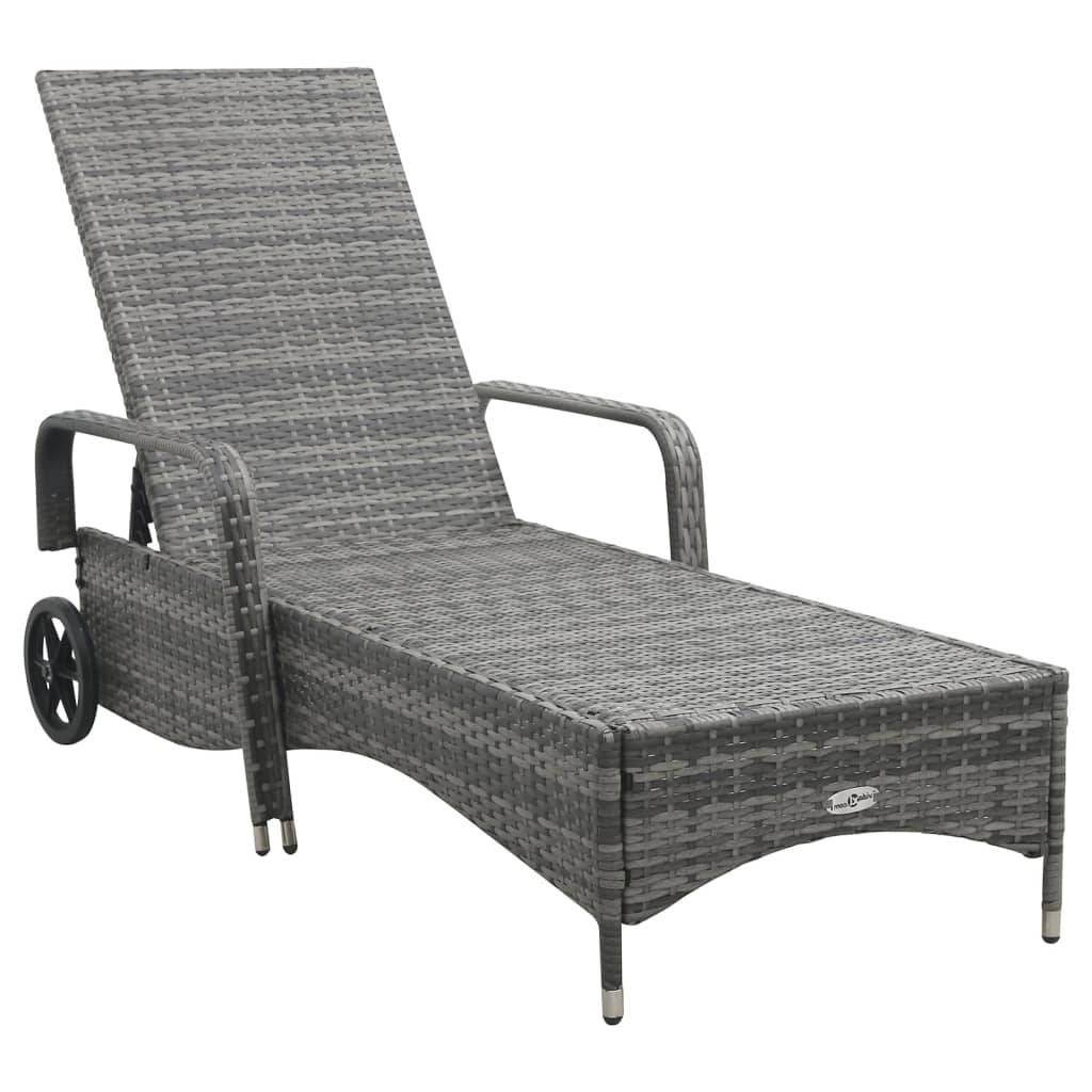 Helloshop26 - Transat chaise longue bain de soleil lit de jardin terrasse meuble d'extérieur 198 cm avec roues résine tressée anthracite - Image 2
