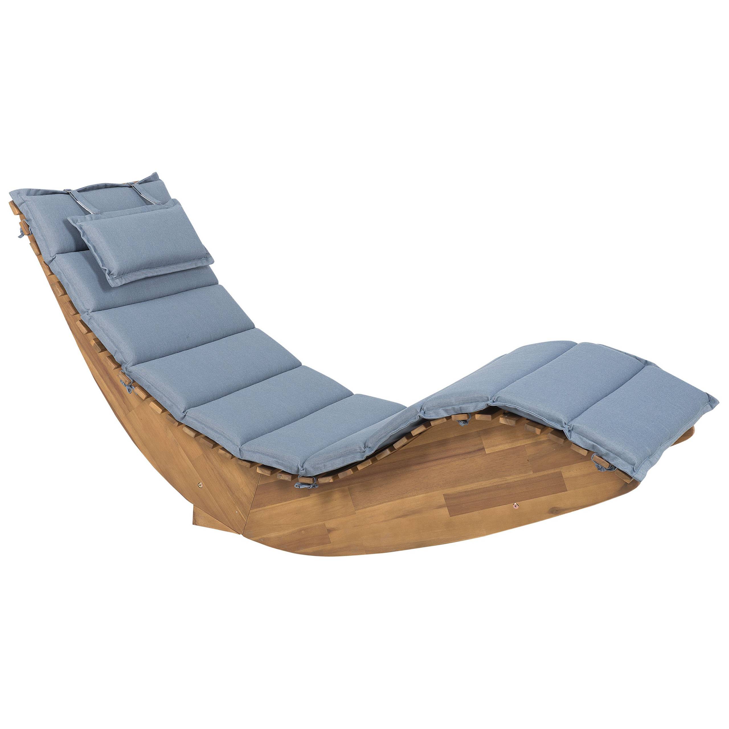 Beliani - Bain de Soleil Chaise Longue de Jardin en Bois d'Acacia avec Coussin Bleu Matières Résitantes et Fonction Bascule Design Moderne Beliani - Image 1