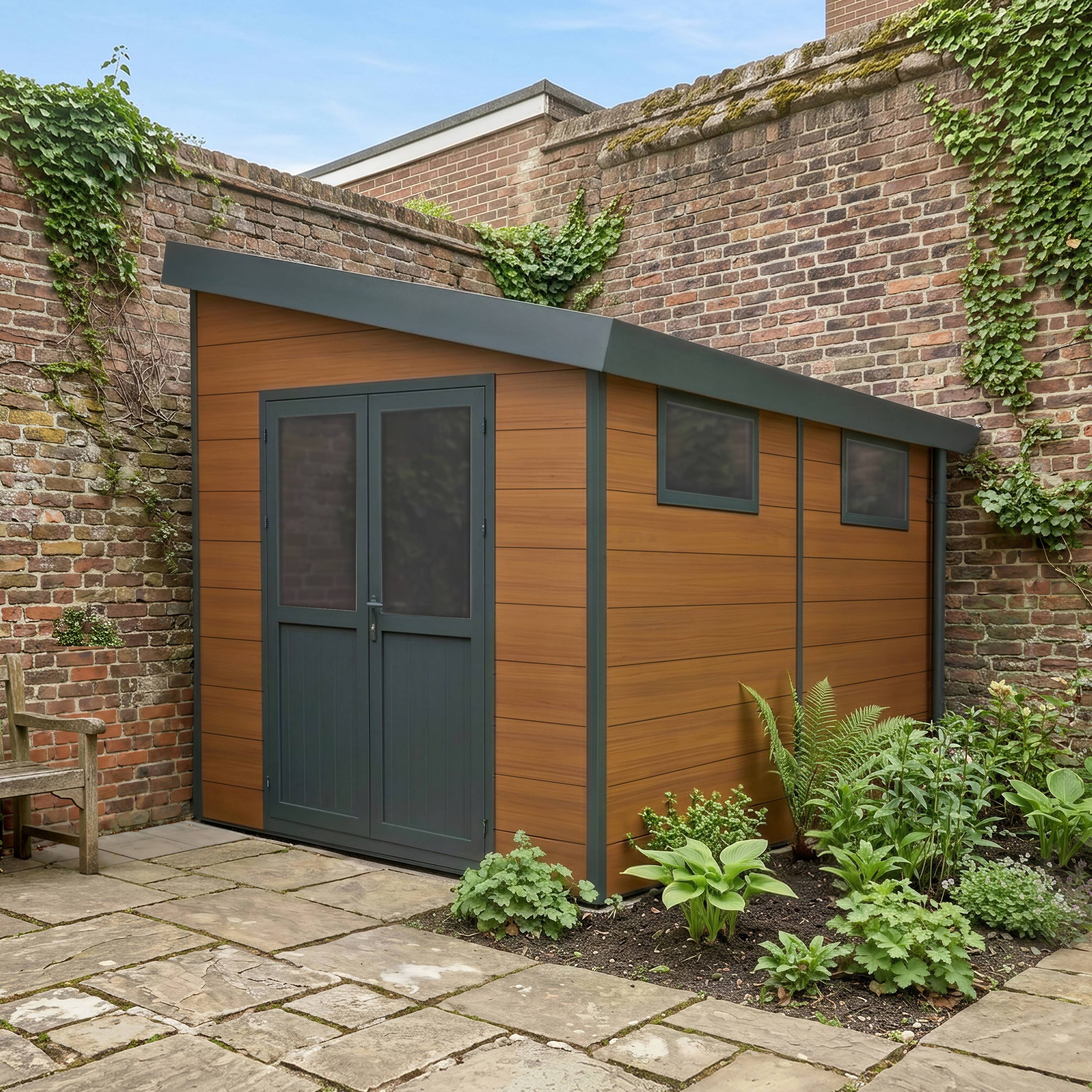 Abri de Jardin Composite Adossée MIRA - 9m2 Brun - Garantie 20 ans - Cabanon de Jardin - Image 6