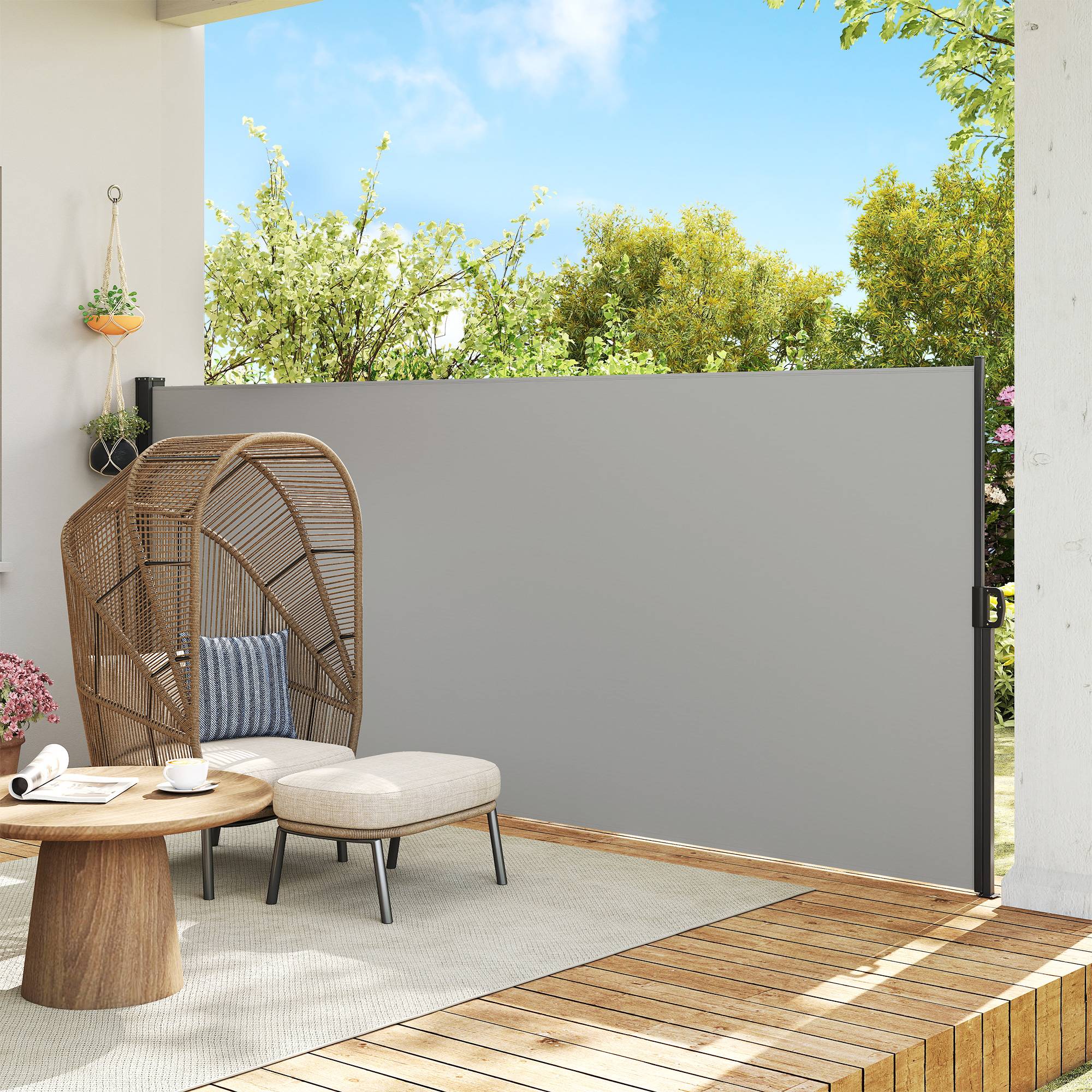 Store latéral Brise-Vue paravent rétractable dim. 4L x 1,60H m alu. Polyester Anti-UV Haute densité 180 g/m² Gris - Image 4