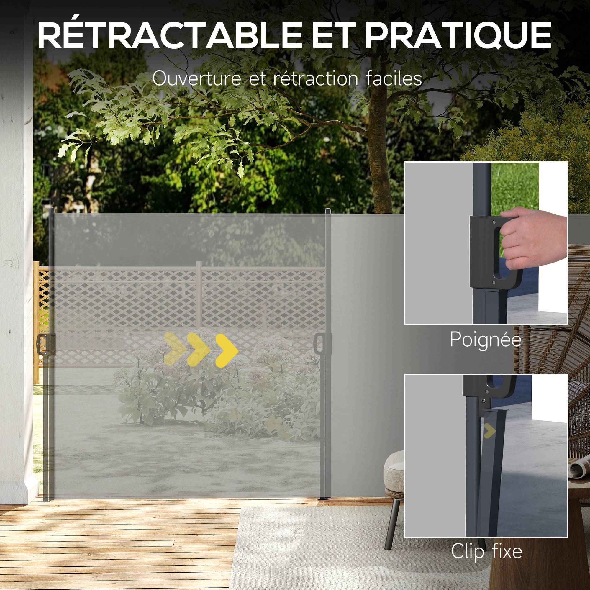 Store latéral Brise-Vue paravent rétractable dim. 4L x 1,60H m alu. Polyester Anti-UV Haute densité 180 g/m² Gris - Image 7