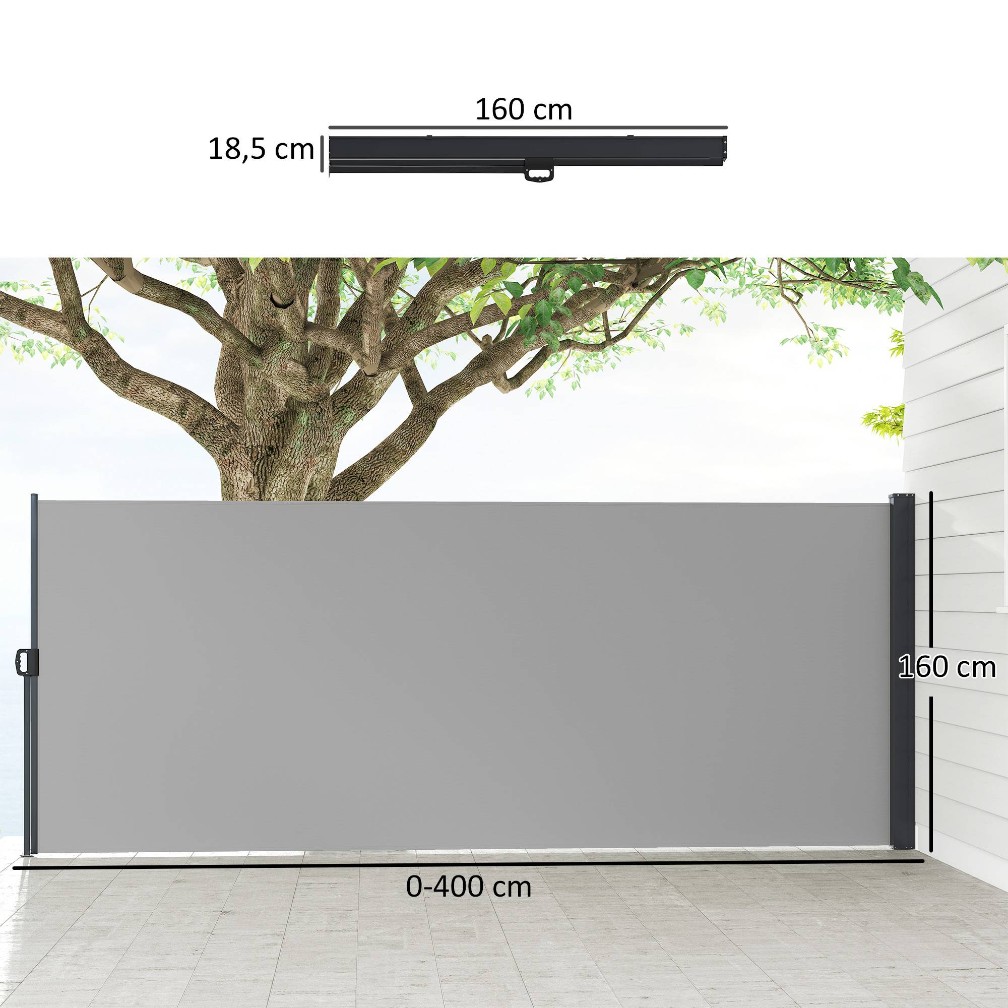 Store latéral Brise-Vue paravent rétractable dim. 4L x 1,60H m alu. Polyester Anti-UV Haute densité 180 g/m² Gris - Image 5