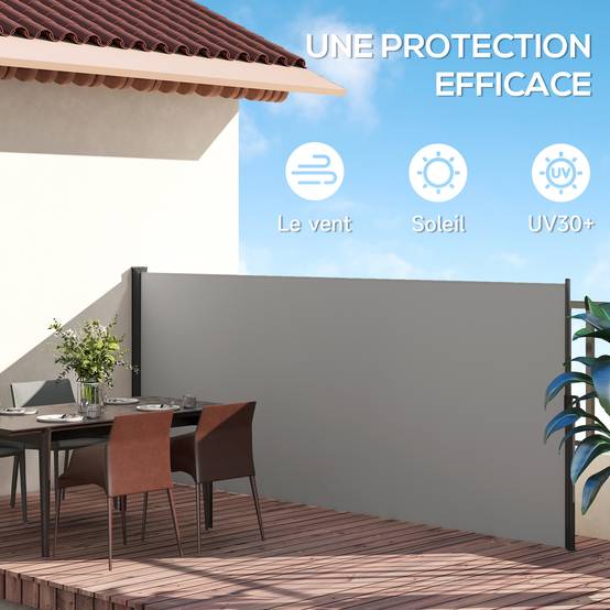 Store latéral Brise-Vue paravent rétractable dim. 4L x 1,60H m alu. Polyester Anti-UV Haute densité 180 g/m² Gris - Image 6