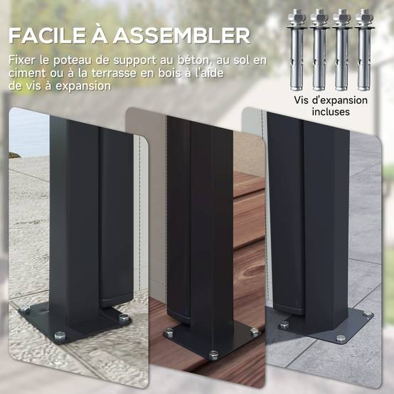 Store latéral Brise-Vue paravent rétractable dim. 4L x 1,60H m alu. Polyester Anti-UV Haute densité 180 g/m² Gris - Image 8