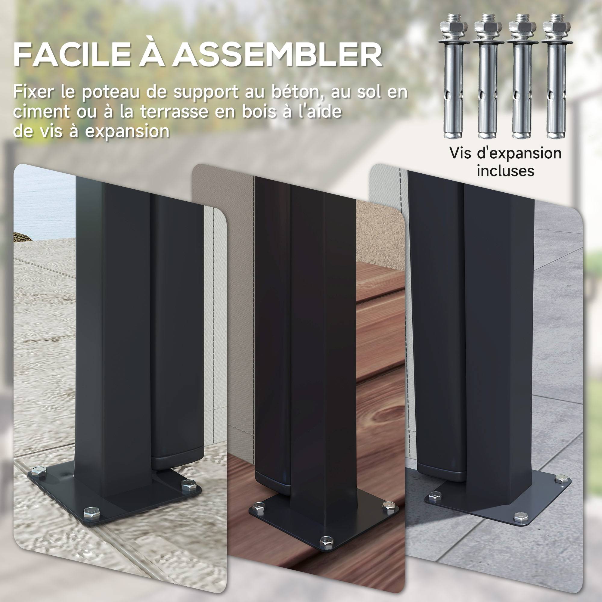Store latéral Brise-Vue paravent rétractable dim. 4L x 1,60H m alu. Polyester Anti-UV Haute densité 180 g/m² Gris - Image 8