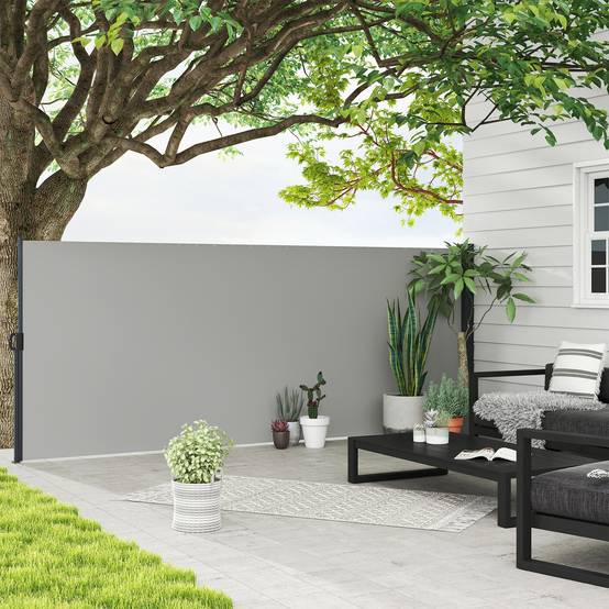 Store latéral Brise-Vue paravent rétractable dim. 4L x 1,60H m alu. Polyester Anti-UV Haute densité 180 g/m² Gris - Image 3