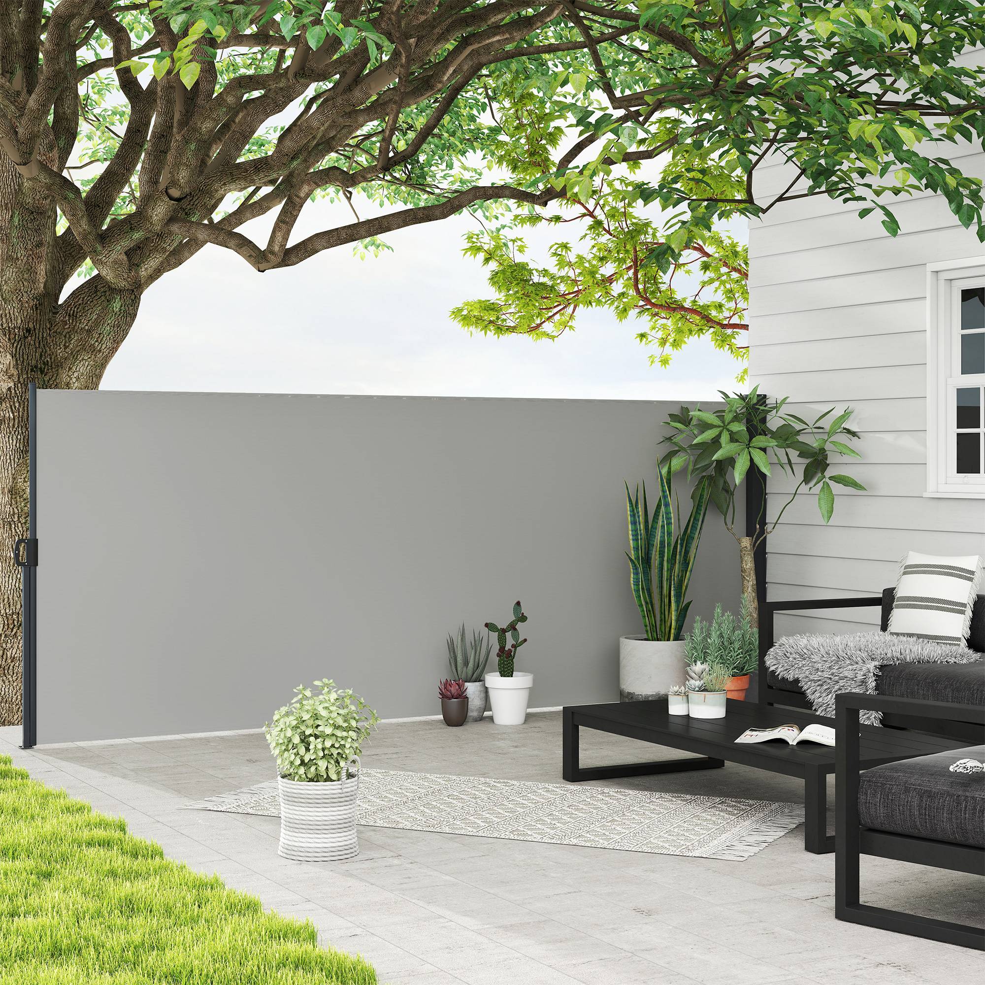 Store latéral Brise-Vue paravent rétractable dim. 4L x 1,60H m alu. Polyester Anti-UV Haute densité 180 g/m² Gris - Image 3