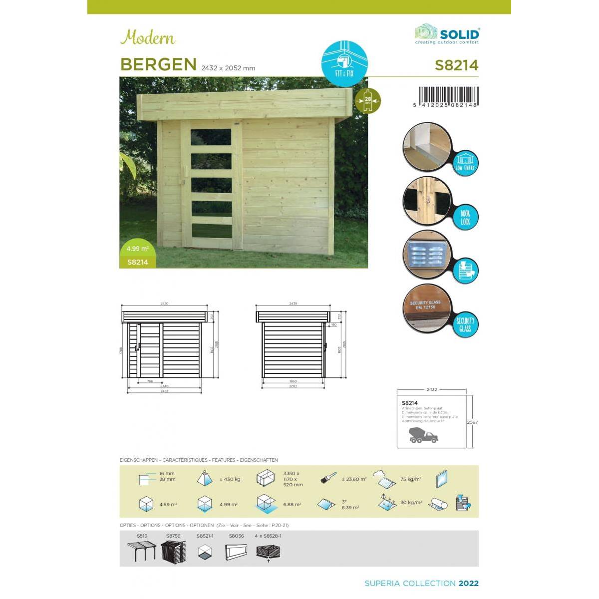 Abri de Jardin Moderne Bergen en Bois Certifié FSC - 2,41 x 2,01 m - Image 2