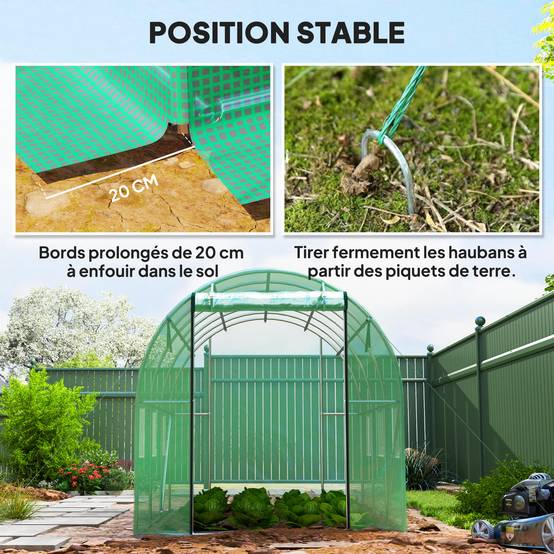 Outsunny - Serre tunnel de jardin 3x2x2m 6m² avec porte enroulable et 6 fenêtres maille acier galvanisé PE 170g/m² résistant UV vert - Outsunny - Image 7