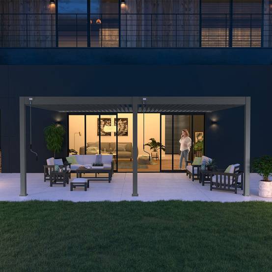Ombrea - Pergola bioclimatique adossée 4×6 m – lames orientables 135° & drainage intégré – OMBREA - Image 1