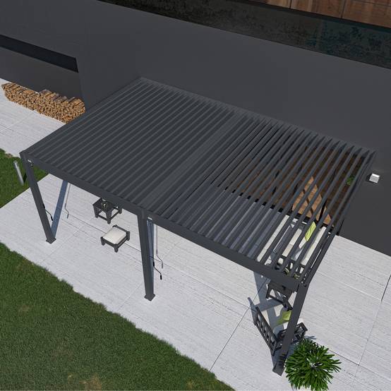 Ombrea - Pergola bioclimatique adossée 4×6 m – lames orientables 135° & drainage intégré – OMBREA - Image 2