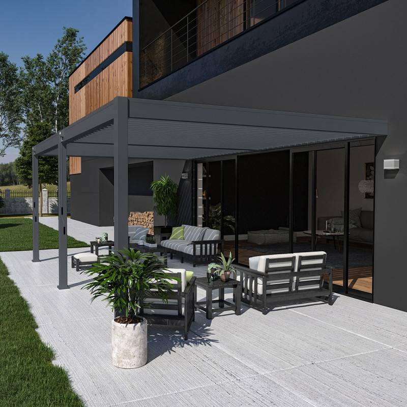 Ombrea - Pergola bioclimatique adossée 4×6 m – lames orientables 135° & drainage intégré – OMBREA - Image 5