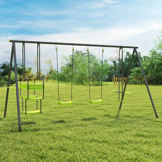 Balançoire 4 agrès portique avec balançoire - dim. 3,55L x 1,84l x 1,86H m métal époxy anticorrosion PE - Image 4