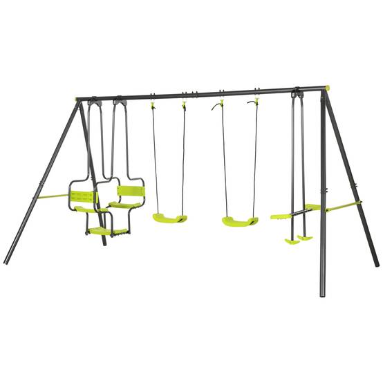 Balançoire 4 agrès portique avec balançoire - dim. 3,55L x 1,84l x 1,86H m métal époxy anticorrosion PE - Image 2