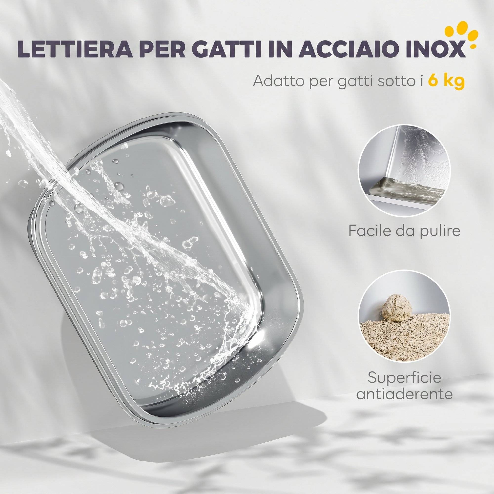 Litière fermée acier inox avec parois hautes, gris clair - Image 6