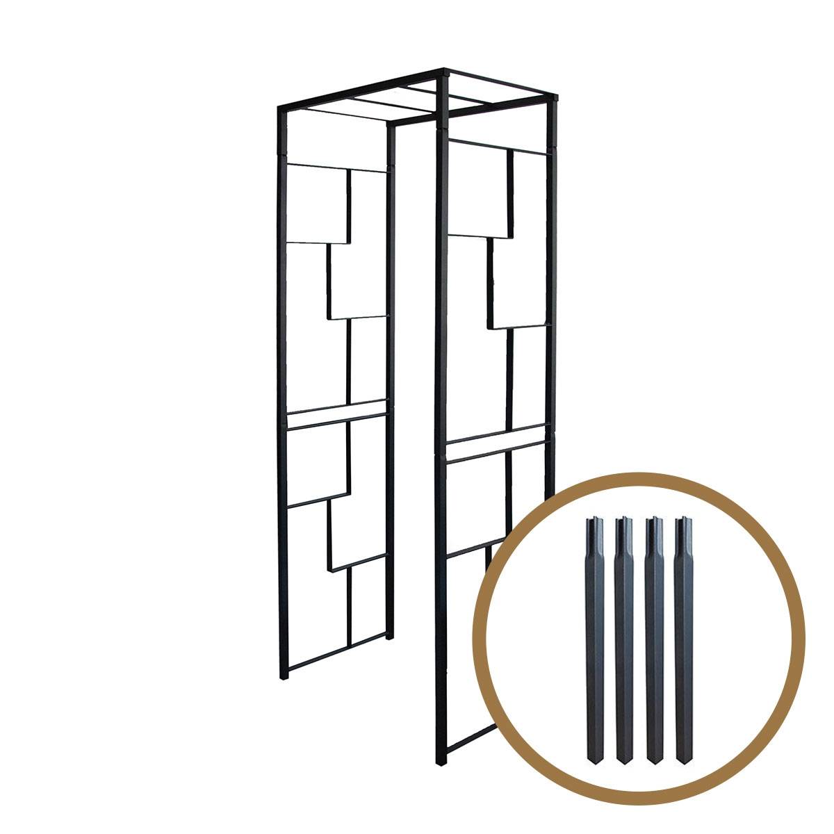 Louis Moulin - Arche de jardin Linéale en acier anthracite tubes carrés petit modèle + 4 supports poteaux à enfoncer - LMOULIN - Image 1