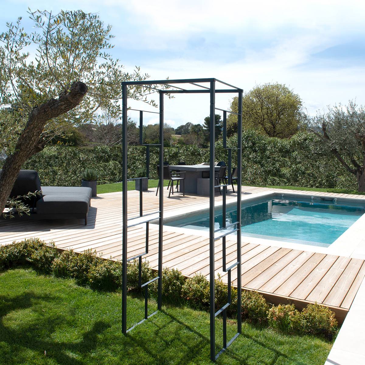 Louis Moulin - Arche de jardin Linéale en acier anthracite tubes carrés petit modèle + 4 supports poteaux à enfoncer - LMOULIN - Image 3