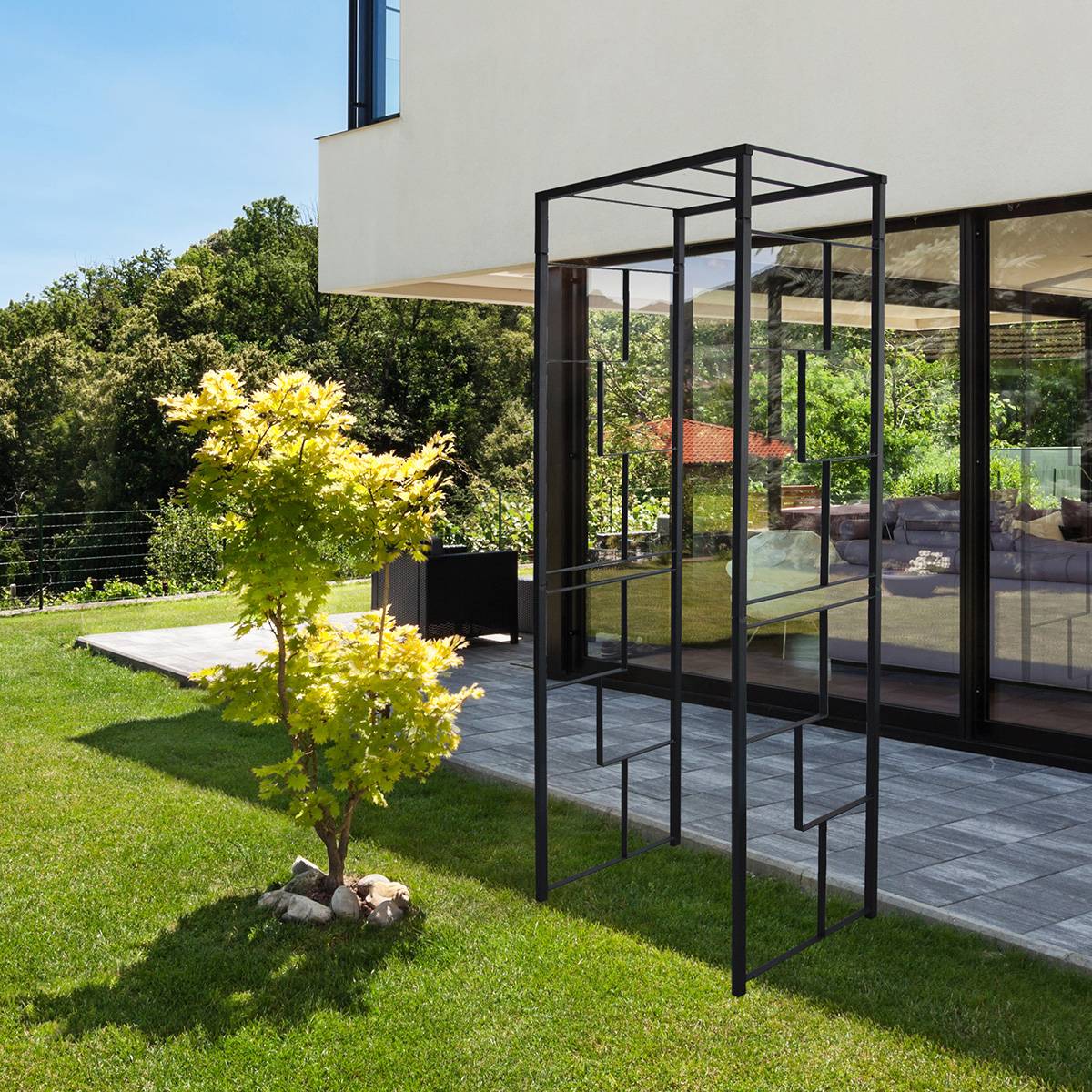 Louis Moulin - Arche de jardin Linéale en acier anthracite tubes carrés petit modèle + 4 supports poteaux à enfoncer - LMOULIN - Image 2