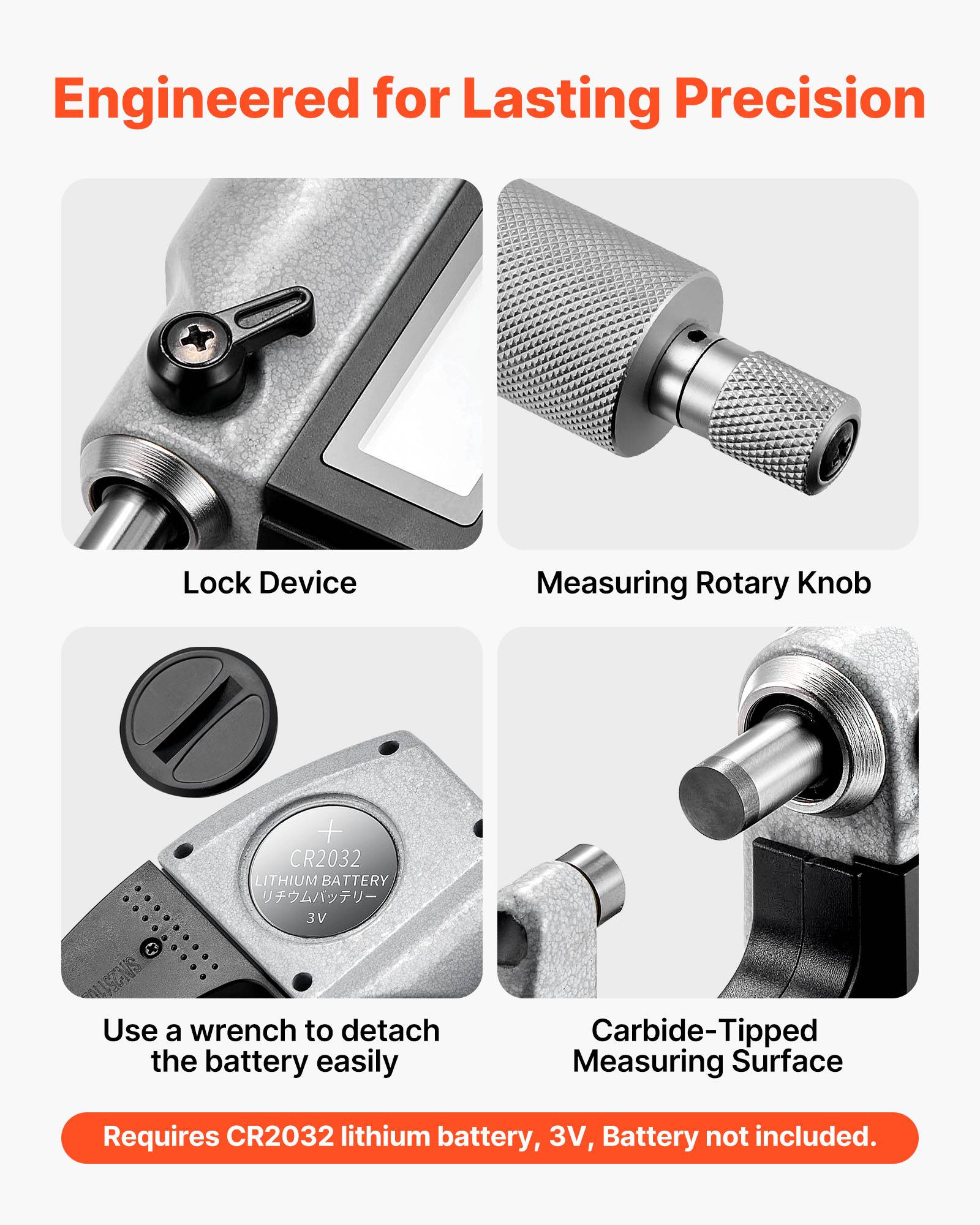 Vevor - VEVOR Micromètre extérieur numérique 0-25,4 mm (0-1"), précision ±0,003 mm, écran LCD, commutation mm/pouce, étui de protection. - Image 7