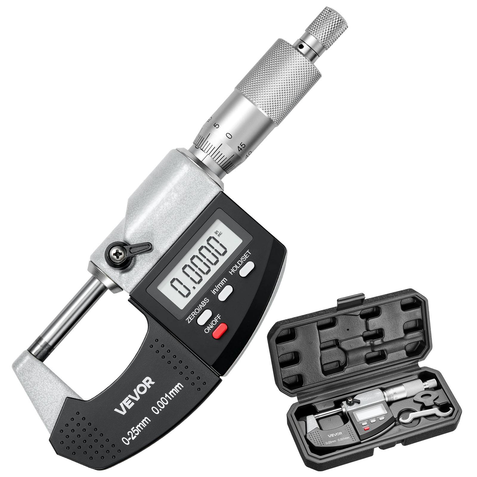 Vevor - VEVOR Micromètre extérieur numérique 0-25,4 mm (0-1"), précision ±0,003 mm, écran LCD, commutation mm/pouce, étui de protection. - Image 1