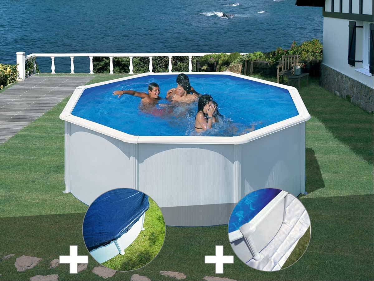 Gré - Kit piscine acier blanc Gré Fidji ronde 3,70 x 1,22 m + Bâche hiver + Tapis de sol