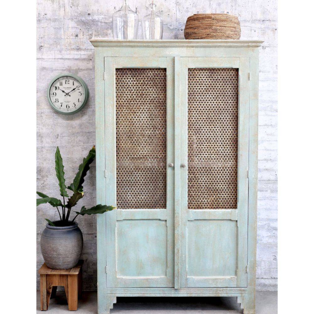 Chemin De Campagne - Armoire antique de lin en bois de pin bleu opale 113.5 x 44.5 x 184 cm Chemin de campagne - Image 3