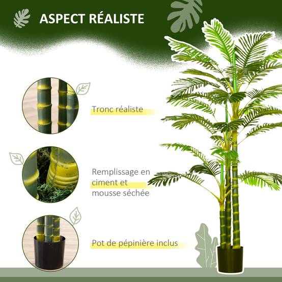 Palmier areca artificiel arbre artificiel hauteur 190 cm avec 30 grandes feuilles en plastique pot inclus - Image 6