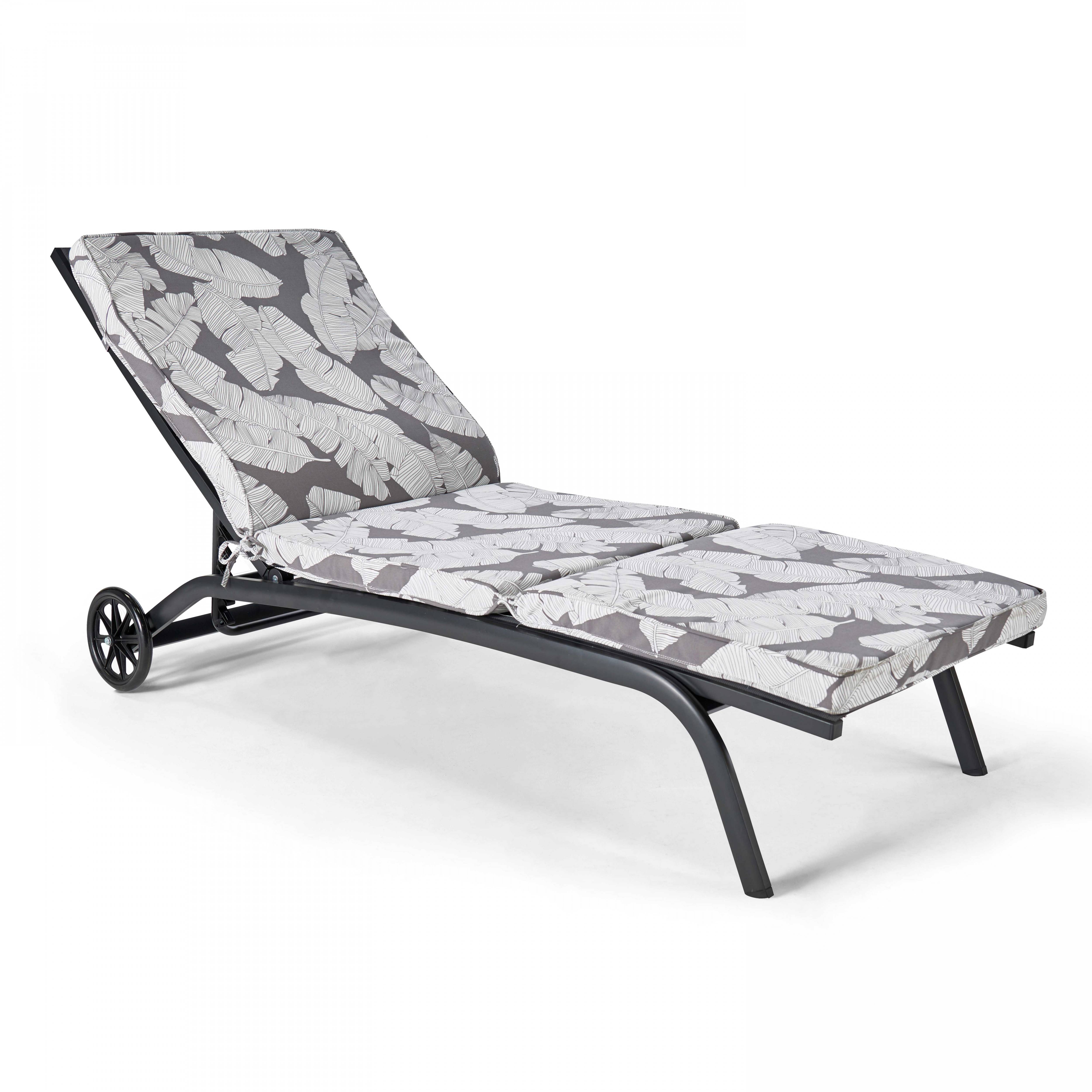 Oviala - Coussin pour bain de soleil gris et blanc 186 x 60 x 5cm Corboda - Oviala - Image 2