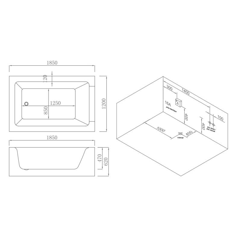 Baignoire balneo LORD DUO BLACK 2 places ARCHIPEL® 185X120 - DROITE - Image 5